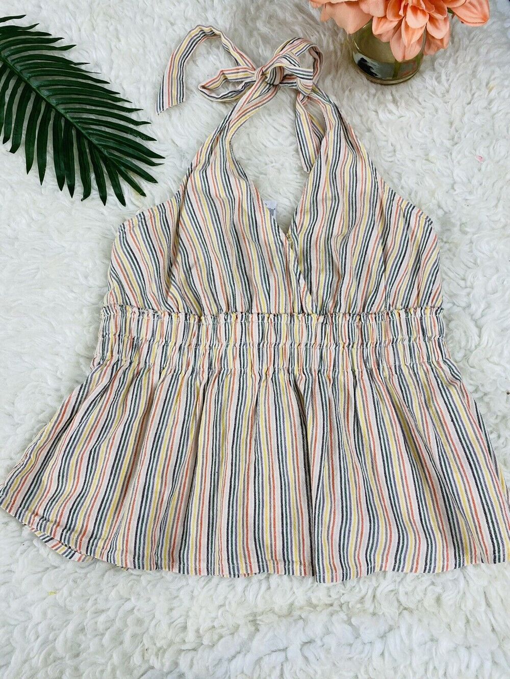 NEW Juniors Women's Abercrombie S Fitch multi-layer stripe halter TOP Boho Party